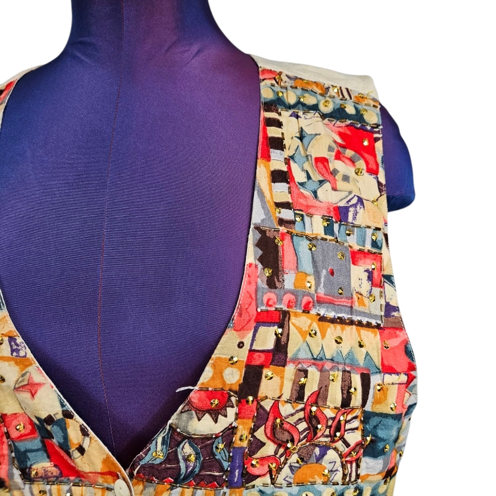 Vintage 80s AJ Celestial Patchwork Colorful Sequin Vest Size Medium Women's B113 - Picture 2 of 9